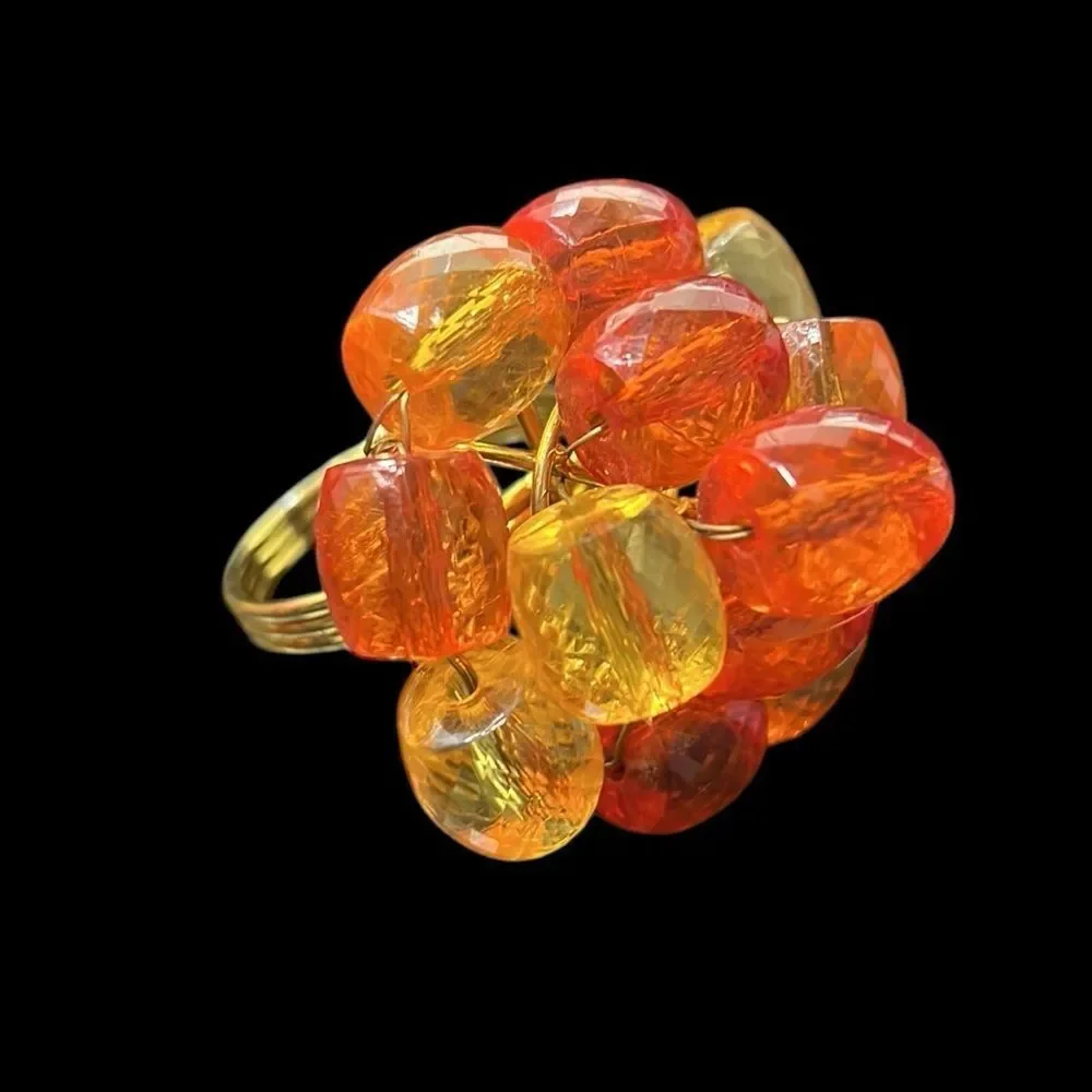 Pier 1 Napkin Rings Set of 4 Orange Yellow Beaded Gold Tone Fall Table Decor